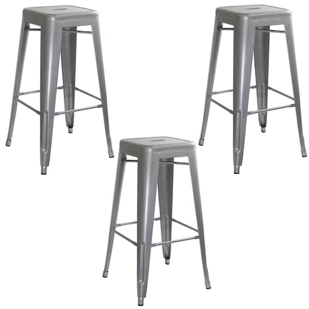 Amerihome Loft Silver 30" Metal Bar Stool, PK3 BS0303PK